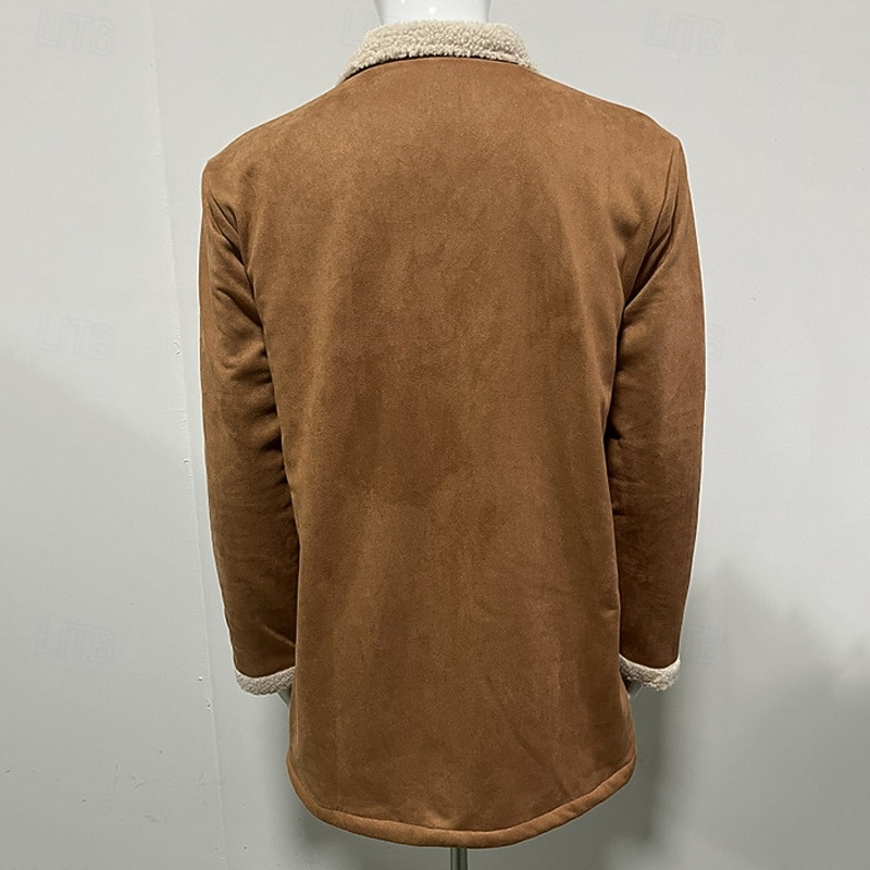 Herren Imitat-Lederjacke Winterjacke Sherpa-Jacke Urlaub Täglich Thermowarm Tasche Fleece Herbst Winter Farbblock Mode Streetwear Revers Lang Kamel Armeegrün Dunkelblau Grau Jacken 2025 - $51.99 –P6
