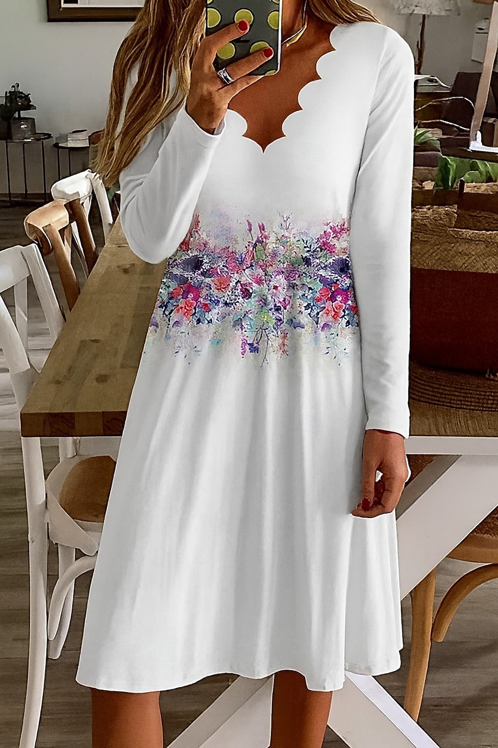 Damen Minikleid Shiftkleid Lässig Boho Täglich Normale Passform Blumen Grafik Langarm V Ausschnitt Weiß Orange Sommer Frühling Herbst Winter 2026 - AU $38.19 –P1