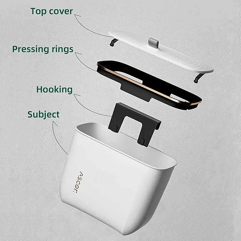 Väggmonterad rektangulär papperskorg med lukttätande lock, stor kapacitet, hållbar plastbehållare för kök, badrum, sovrum &kommersiellt bruk 2026 - $16.99 –P12