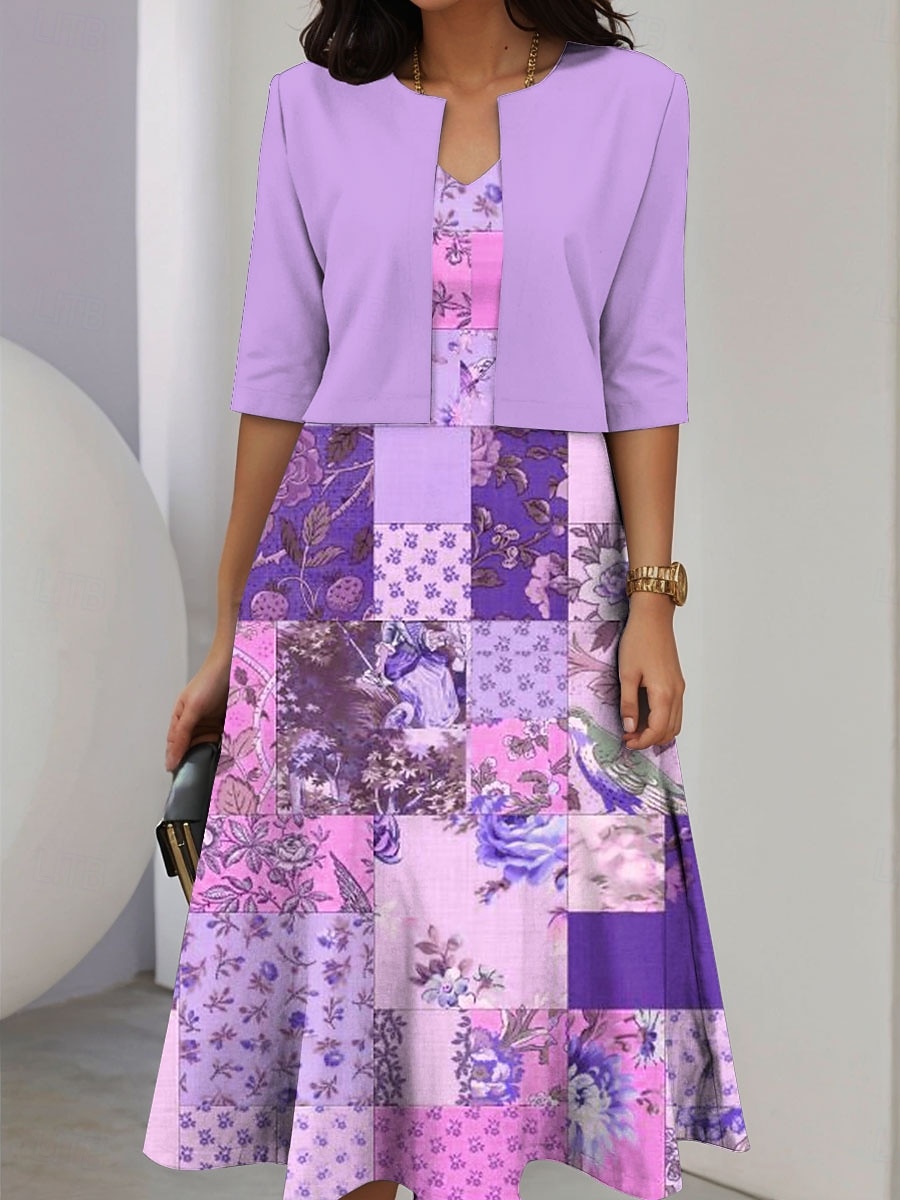 Femmes Robe Ensemble Robe trapèze Robe Midi Élégant Occasionnel Fleuri Graphique Patchwork Imprimé Robe Midi Demi Manches Col ras du cou Vacances Date Rose Claire Bleu Violet Été Printemps Coupe de 2025 ? $36.99 –P3