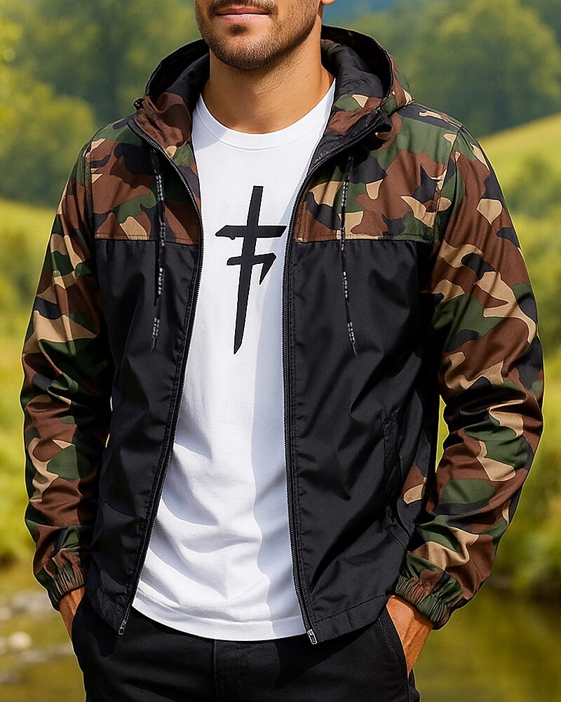 Herren Windjacke Softshelljacke Wanderjacke Außen Wasserdicht Winddicht Wanderoutfits Wanderbekleidung Frühling Herbst Oberteil Camping / Wandern / Höhlenforschung Laufen Tarnung Armeegrün Rot Blau 2025 - $25.99 –P1