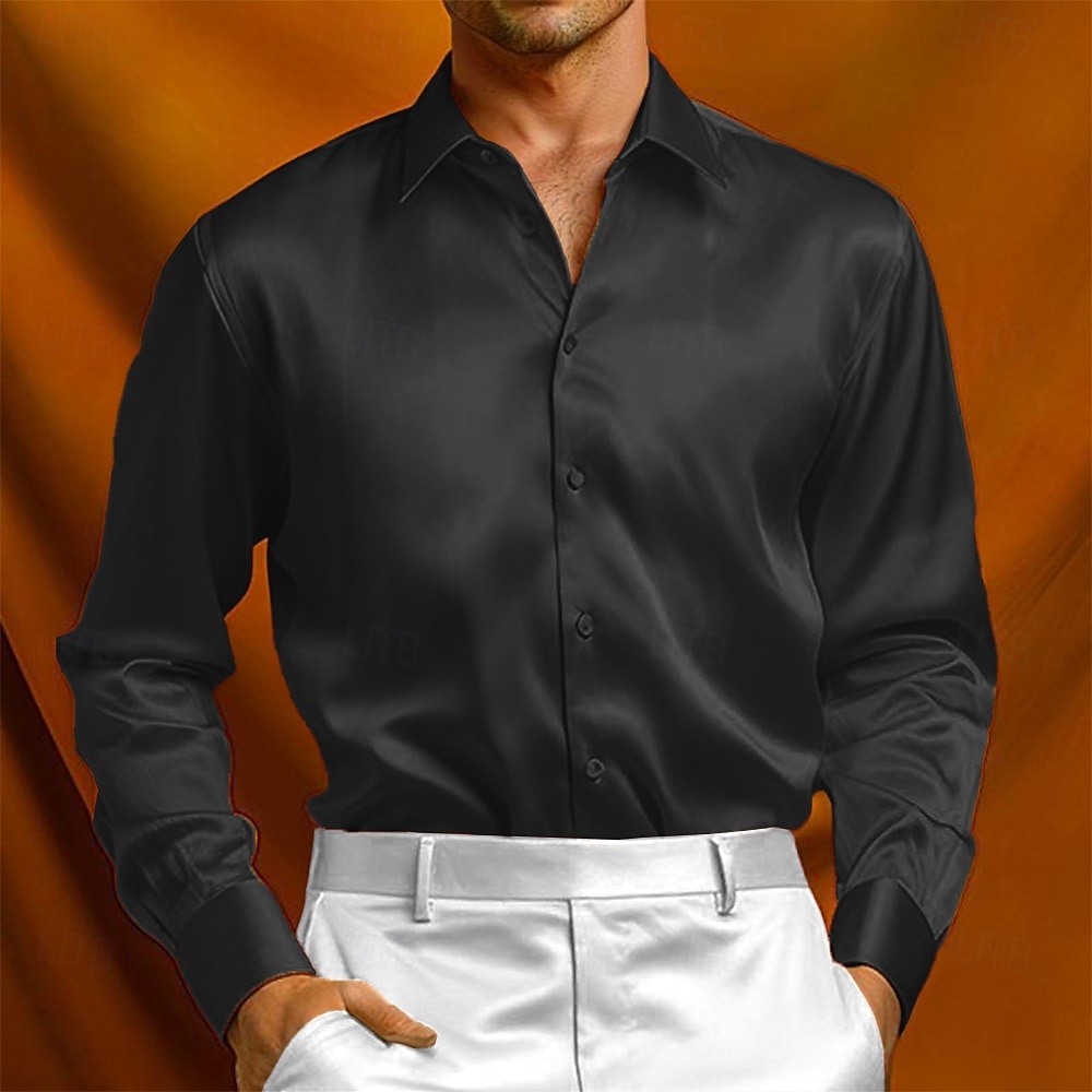 Voor heren Overhemd Zijdeachtig Satijnen overhemd Normaal shirt Overhemd met knopen Galashirt Effen Formeel Bruiloft Zwart Geel Rood Marineblauw Lange mouw Revers Lente & Herfst Alle seizoenen Kleding 2025 - $21.99 –P4