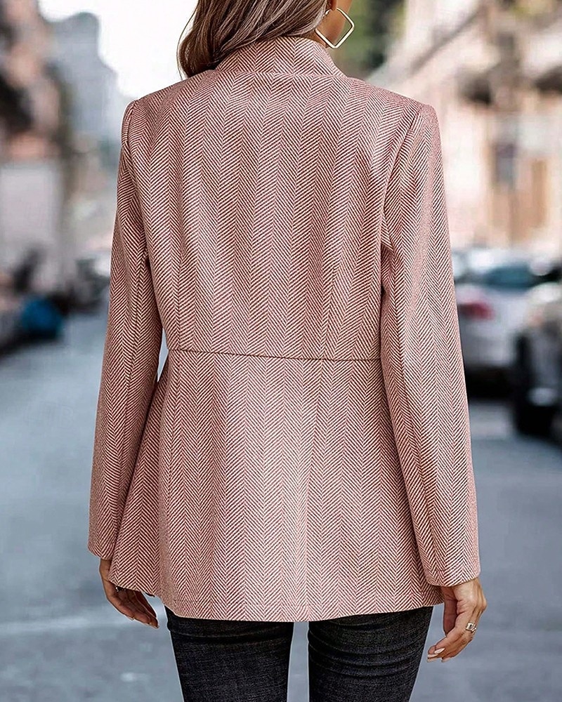 Dam Kavaj Bekväm Volang Lappverk Elegant Mode Klassisk Modern Skola Formell Kontor Arbete Cardigan Lång Hög krage Normal Långärmad Ytterkläder Djupröd Svart och grått Svart Vår Höst 2025 - $37.99 –P7