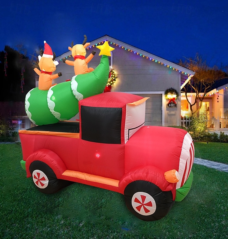 1 peça 2m * 1,8m Papai Noel de Natal dirigindo uma bicicleta vermelha carregando renas sentadas na árvore de Natal com luzes que emitem ar inflável modelo interno e externo pátio festa atmosfera luzes de 2025 por $121.99 –P2