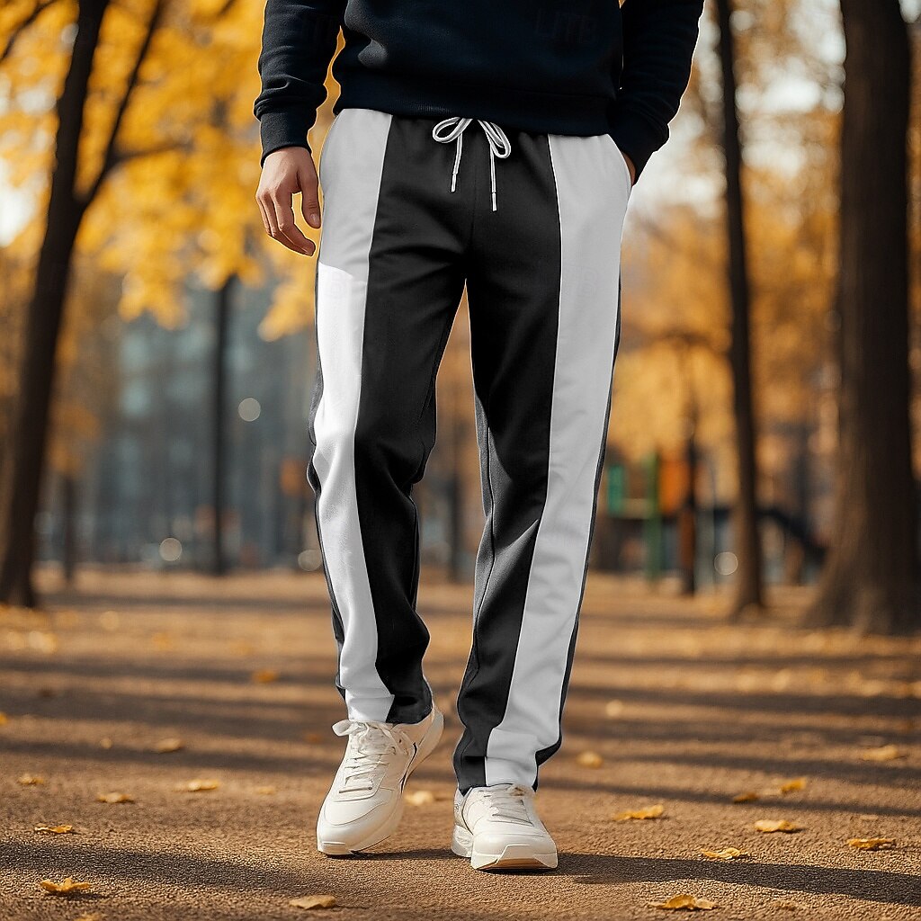 Men's Sweatpants Trousers Drawstring Elastic Waist Color Block Full Length Outdoor Vacation Casual Vacation Fashion Blue 1# Black Stretchy 2026 - $20.99 –P11