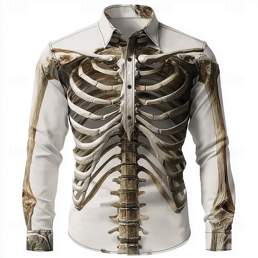 Halloween Per uomo Illusione ottica Scheletro Camicia Camicia con Bottoni Manica Lunga Stile gotico oscuro All'aperto Ferie Primavera Autunno Collo ripiegato Stampa 3D Camicia tipo lino Bianco 1 del 2025 a $25.99 –P1