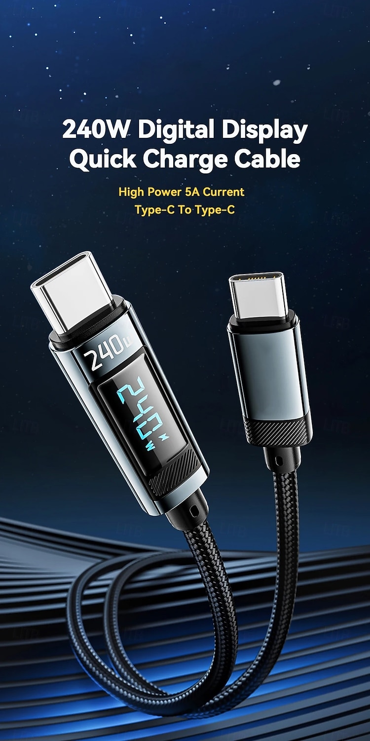 240 W-os USB-C - USB-C kábel, 100 W-os PD 3.1 gyorstöltő töltőkábel MacBook Pro-hoz, Xiaomi-hoz, Samsung laptophoz, Essagerhez 2025 - $15.99 –P1