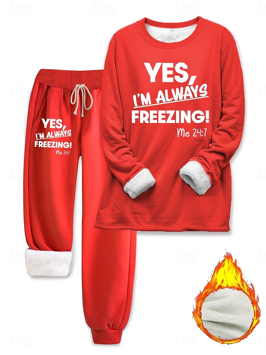 Dames Pyjama Set Fleece Gevoerd 2 Stuks Sweatshirt Trainingspakken Loungewear Set Pyjama's Fleece Fluffy Lange Mouw Top en Broek Tekstprint Comfort Casual Thuis Kleding Treksluiting Effen Cozy Winter 2025 - $41.99 –P8