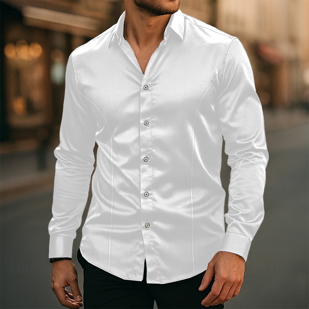 Per uomo Camicia Come la seta Camicia in raso Camicia elegante Camicia casual Camicia con Bottoni Semplice Matrimonio Abbigliamento casual alla moda Nero Bianco Giallo Rosa Manica Lunga Bavero del 2025 a $21.99 –P10