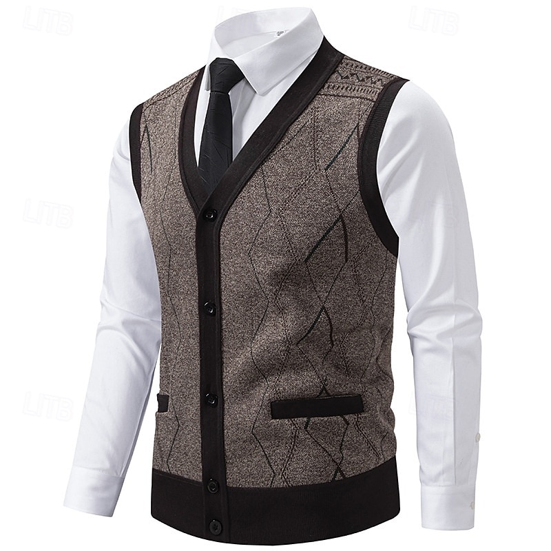 Herren Pullover Pullunder Kleid Pullover Strickjacke Strickpullover Gerippt Stricken Normale Oberteile Gestrickt Gerippt Geometrisch V Ausschnitt Mode Schals Geschäft Lässig Bekleidung Herbst Winter 2026 - $26.99 –P2