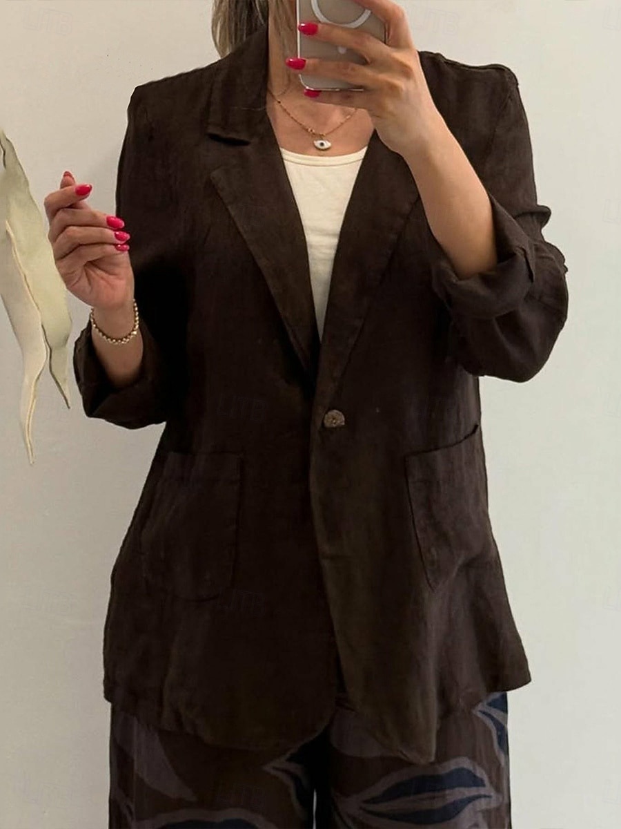 Femmes Blazer Confortable Respirant Avec Poches Boutons Mode Style OL Uni Extérieur Occasionnel Quotidien Simple Boutonnage Régulier Revers Coupe régulière manche longue Vêtements d'extérieur Bleu de 2025 ? $23.99 –P1