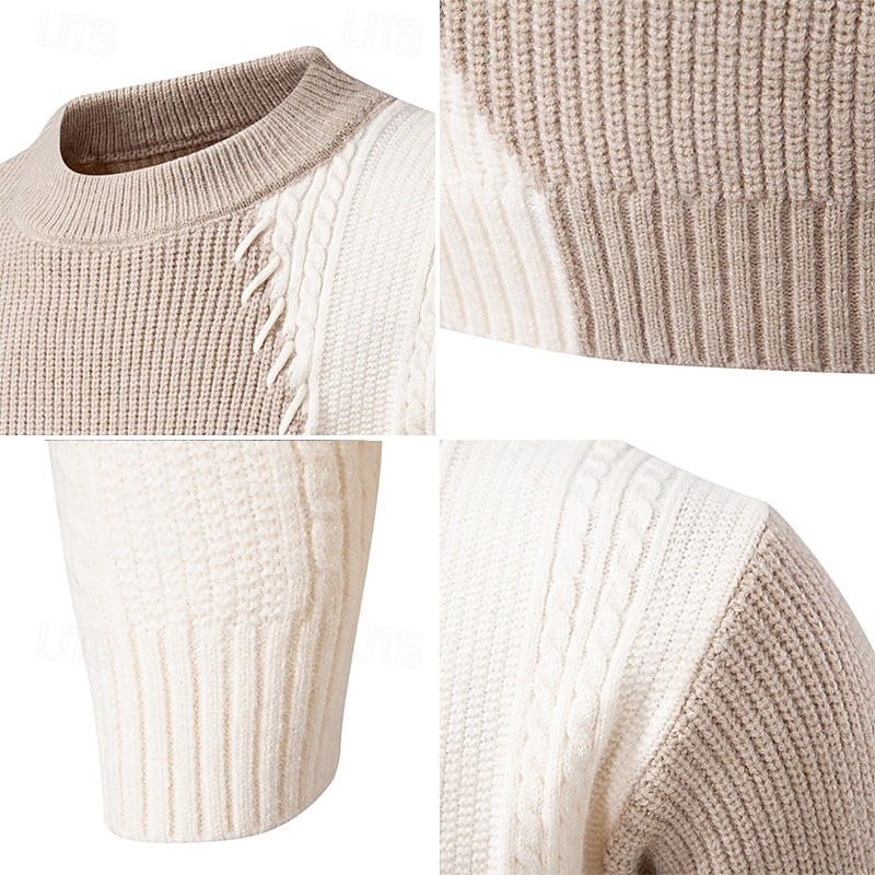 Voor heren Trui Gebreide trui Geribd breien Normale tops Gebreid Kleurenblok Strakke ronde hals Modieus Basic Vakantie Alledaagse kleding Kleding Winter Khaki Beige S M L 2026 - $37.99 –P7