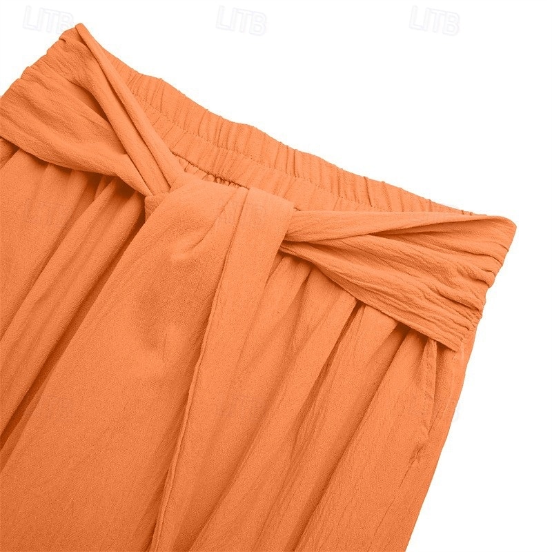 Homens Calças de linho Calças Calça verão Com Cordão Cintura elástica Perna larga Tecido Conforto Respirável Comprimento total Casual Diário Feriado Férias Moda Abóbora Branco Sem Elasticidade de 2025 por $27.99 –P5