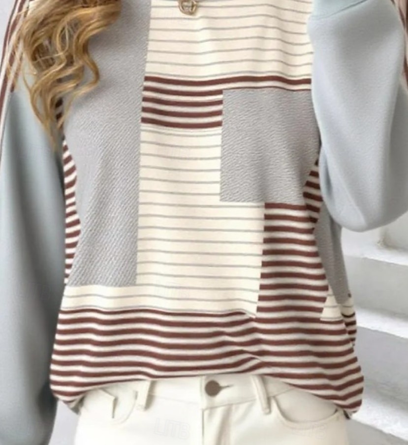 Damen Pullover Sweatshirt Grafik Geometrisch Farbblock Mode Lässig Langarm Rundhalsausschnitt Normale Oberteile Straße Alltagskleidung Lässig Druck Grau Herbst Winter 2025 - $24.99 –P2