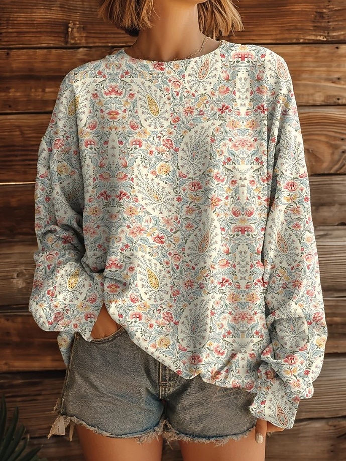 Felpa con cappuccio vintage boho stampata in 3D da donna felpa a patchwork floreale pullover felpa calda attiva vintage abbigliamento street quotidiano casual print bianco giallo rosso blu marrone del 2025 a $26.99 –P4