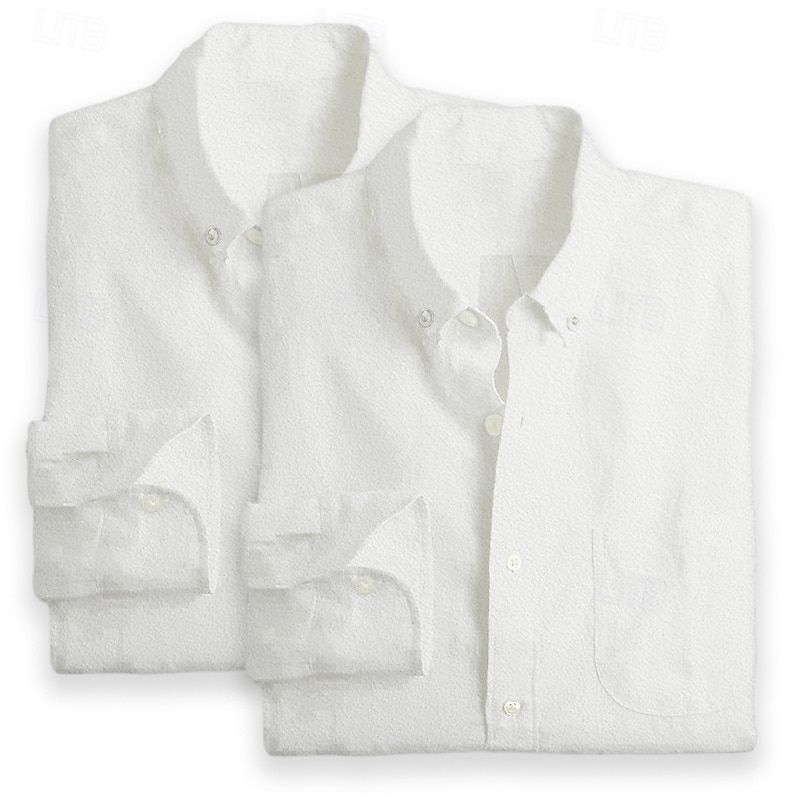 Homens Camisa Social Camisa de linho camisa de verão camisa de botão Camisa casual Tecido Férias Diário Branco + Pink Branco + Verde Verde + rosa Rosa + azul Manga Longa Lapela Verão Primavera Roupa de 2026 por $29.99 –P15