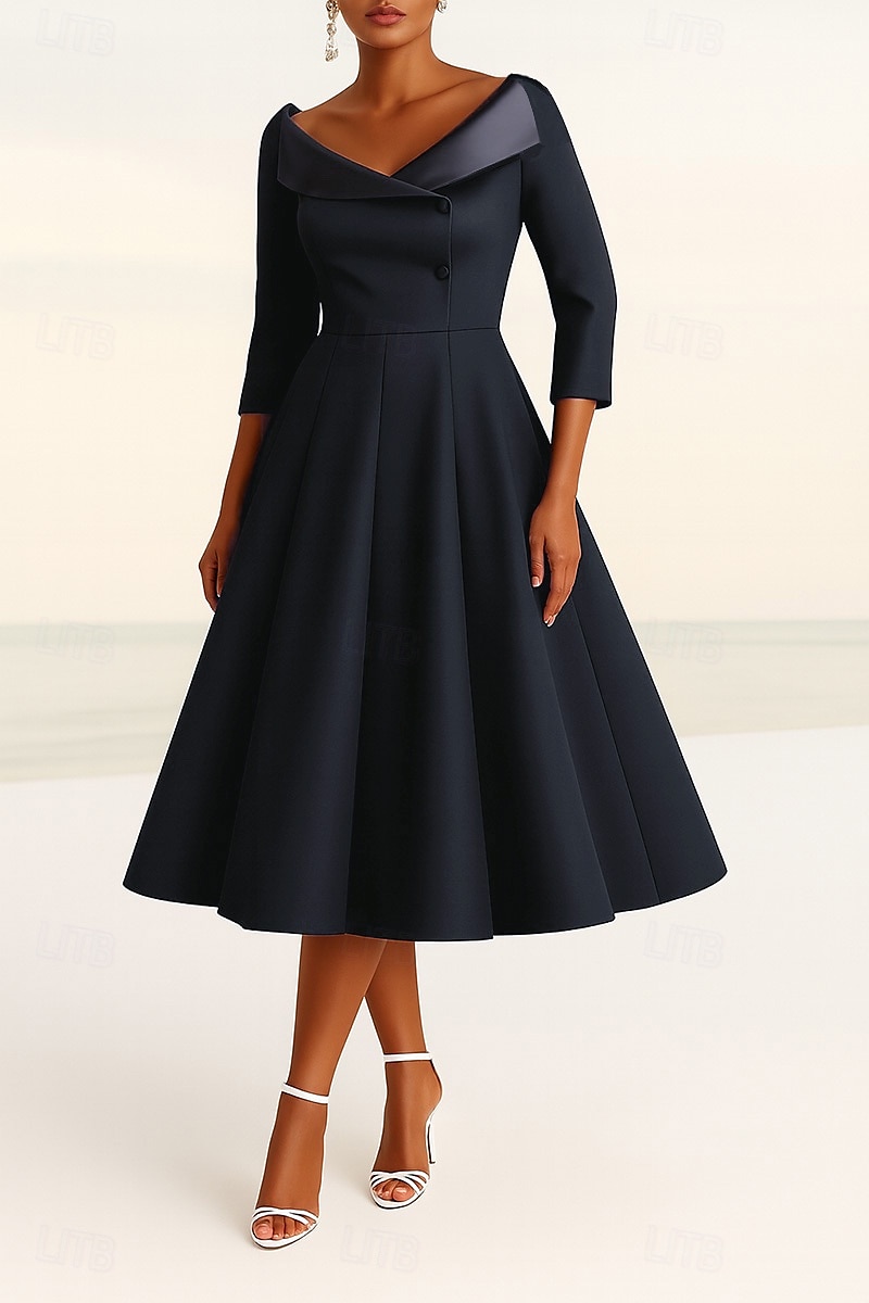 Black Tuxedo Dress A-Line Mother of the Bride Dress Portrait Collar Stretch Crepe Elegant Simple Minimalist Satin Lapel Stretch Fabric 3/4 Length Sleeve with Solid Color 2025 2025 - $140.99 –P4