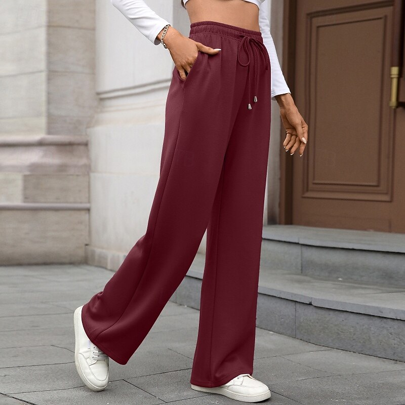 Femmes Slacks Droit Streetwear Occasionnel Longueur complète Naturel Uni Avec Poches Conception à cordon élastique Doux Fête Tenue quotidienne Week-end Rouge bordeaux Jacinthe Noir Vert Véronèse de 2025 ? $20.99 –P14