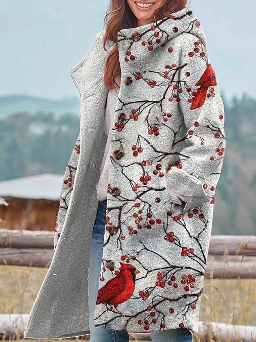Dame Vinterjakke Fleece-jakke Frakk Hold Varm Pustende Lomme Knapper Trykt mønster Aktiv Daglig Fritid Landskap Feriereise Gate Daglig Enkeltkneppet Lang Hettegenser Normal Langermet Yttertøy Gul 2025 - $46.99 –P5