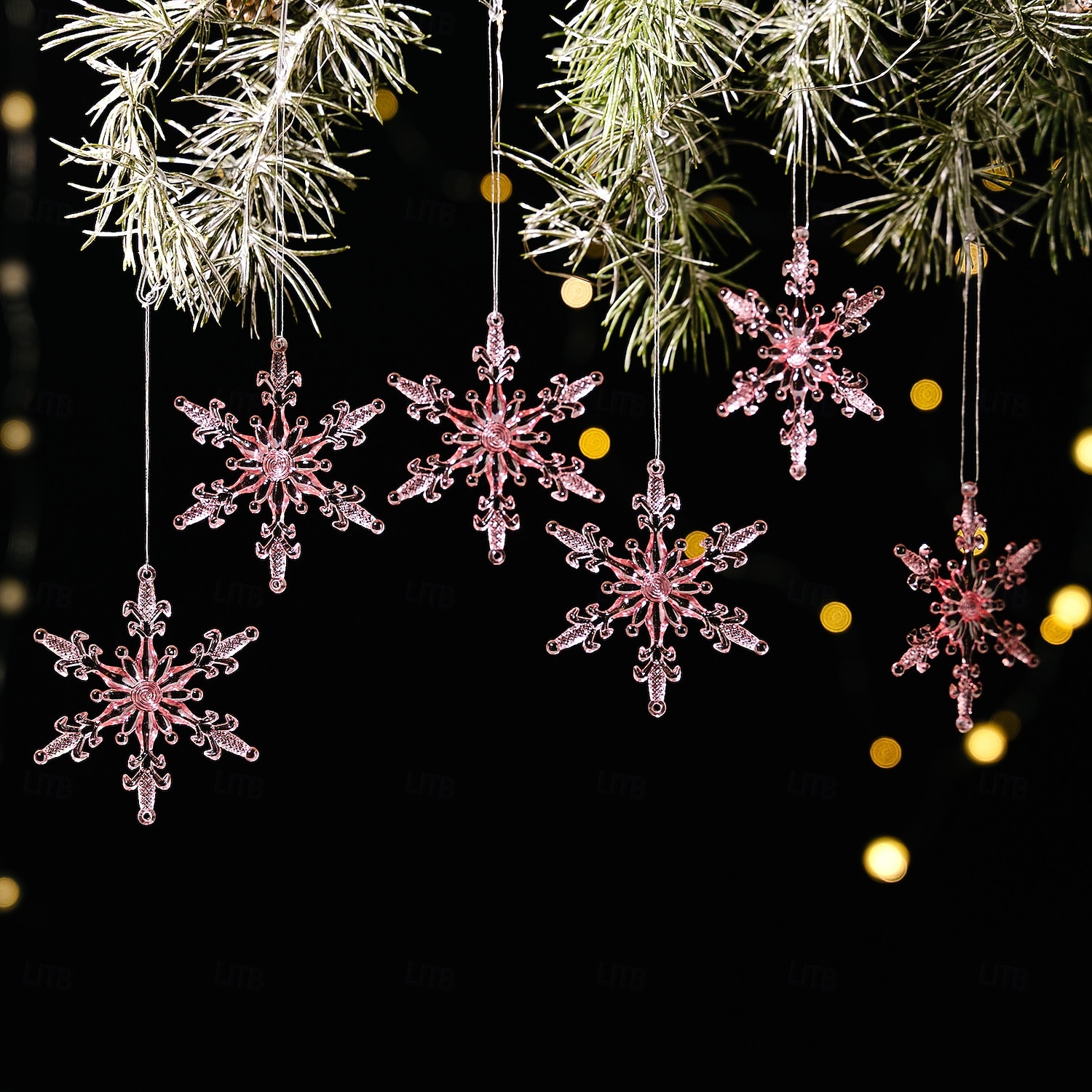 6 stk. krystall snøfnuggpynt i julekrystall, hengende snøfnuggpynt i akryl, rosa istapp-snøfnuggpynt i 3 farger til juletrefest, hjemmedekorasjon 2025 - $5.99 –P15