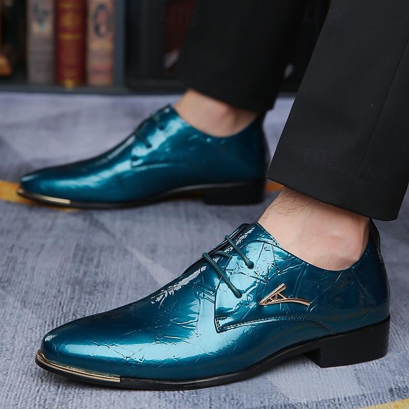 scarpe eleganti da uomo con lacci in vernice viola lucida – calzature formali audaci per feste e spettacoli teatrali del 2025 a $42.99 –P4