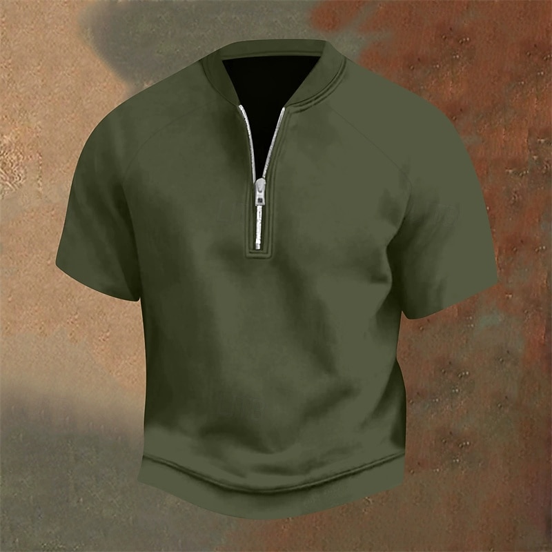 Homme Polo Polo quart de zip Tenue quotidienne Date Zip quart Manche Courte Mode Basique Uni Fermeture éclair Été Coupe régulière Jaune clair Noir Jaune bleu marine Violet Orange Polo de 2025 ? $20.99 –P6