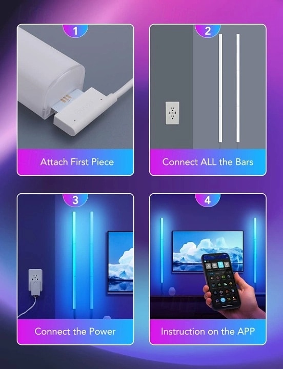Glide-vägglampor 6 st, RGB LED-lampa, smart spellampa som fungerar med Alexa och Google Assistant, RGB-ljusramp, LED-vägglampor för sovrum 2025 - $71.99 –P2