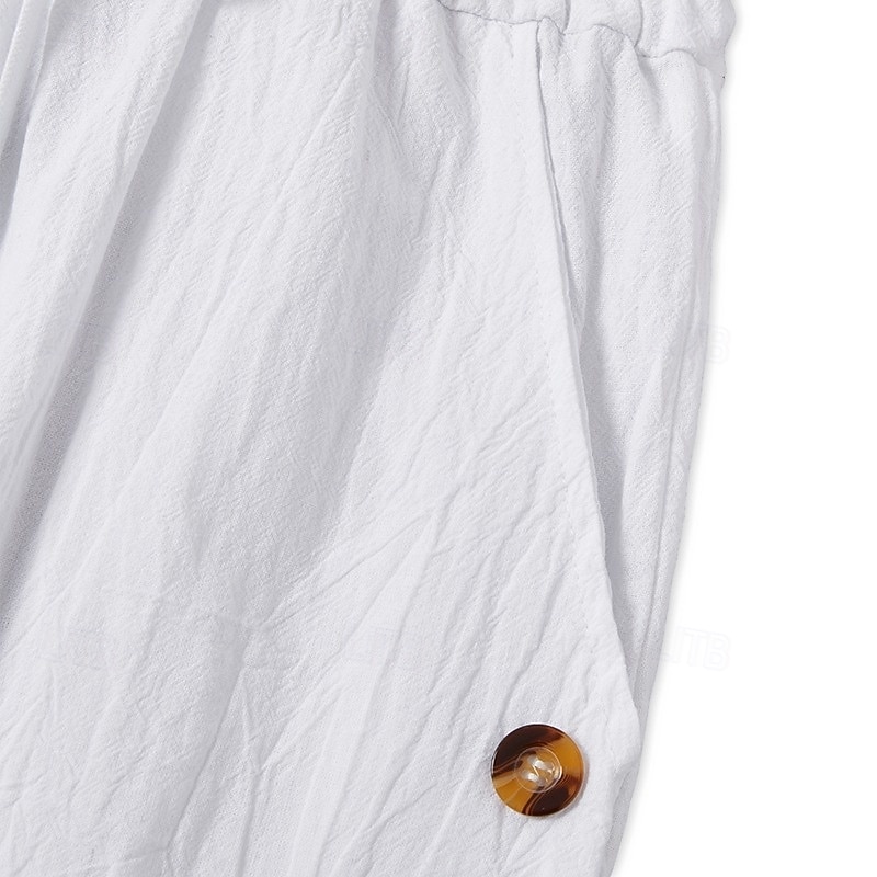 Men's Linen Pants Trousers Summer Pants Baggy Pants Beach Pants Drawstring Elastic Waist Buttons Plain Comfort Breathable Full Length Casual Daily Home Vacation Fashion Loose Fit Black White 2026 - $24.99 –P15