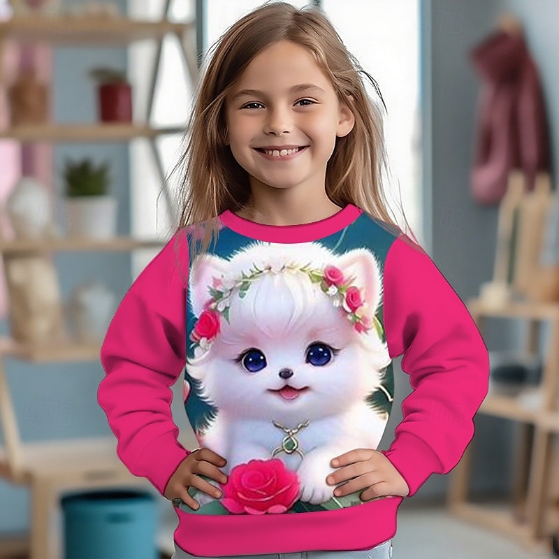 Flickor 3D Katt Tröja Långärmad Vår Höst Mode Grundläggande Barn 4-12 år Rund hals Utomhus Ledigt Dagligen Normal 2025 - $17.49 –P3