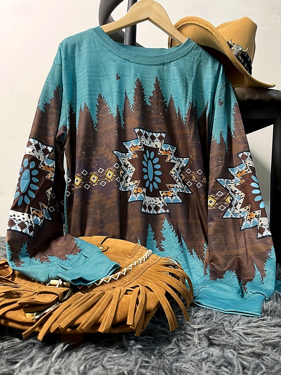 Mujer Sudadera Retazos Estampado Graphic Geométrico Tribal Cálido Activo Vintage Manga Larga Cuello Barco Tops regulares Casual Calle Uso Diario Verde Trébol Caqui Gris Primavera Otoño Invierno 2026 - $28.99 –P2