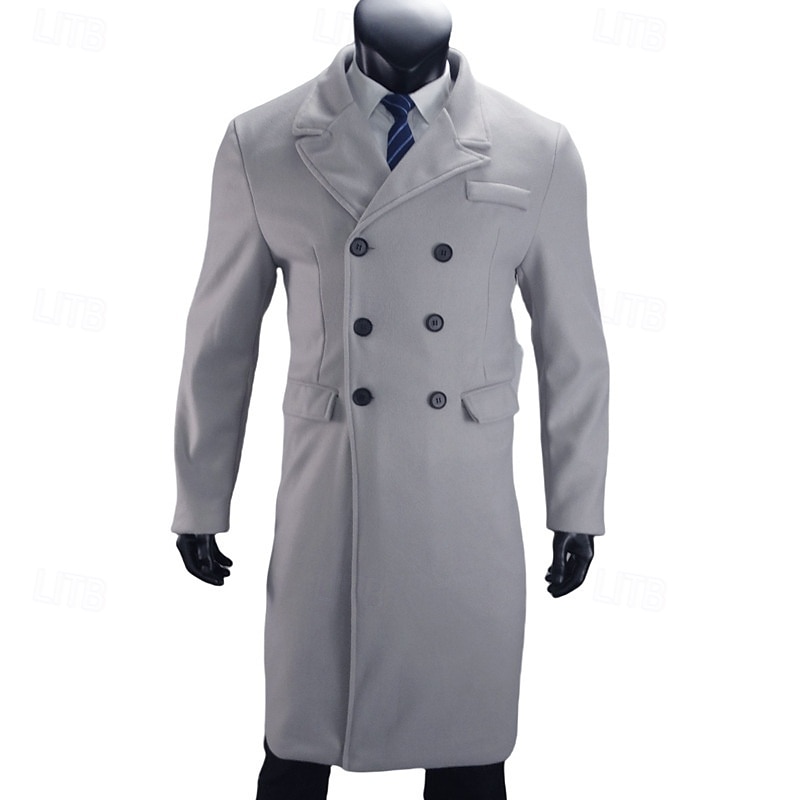 Herren Mantel Trenchcoat Langer Trenchcoat Urlaub Täglich Herbst Winter Polyester Winddicht Warm Oberbekleidung Bekleidung Mode Klassisch Einfach Tasche Revers Doppelreihig 2025 - $44.99 –P5