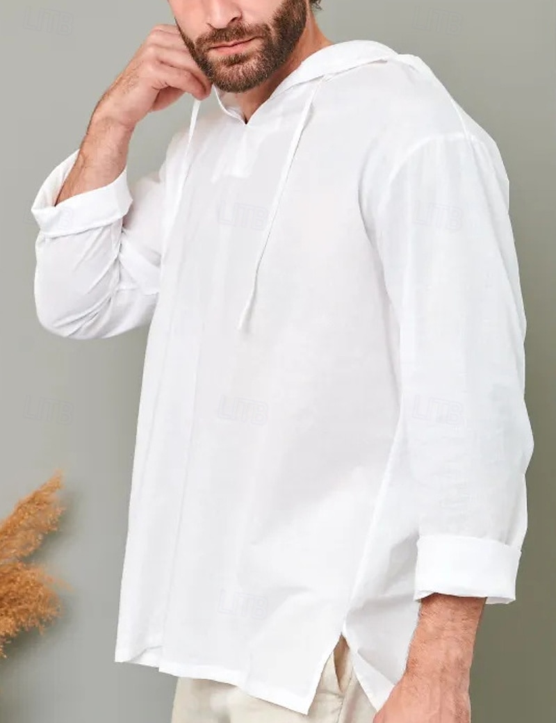Per uomo Camicia Camicia di lino Camicia popover Camicia Estiva Abbigliamento da spiaggia Camicia con cappuccio Tinta unica Vacanza Streetwear Bianco Verde chiaro Blu Verde Manica Lunga Con Cappuccio del 2025 a $23.99 –P2