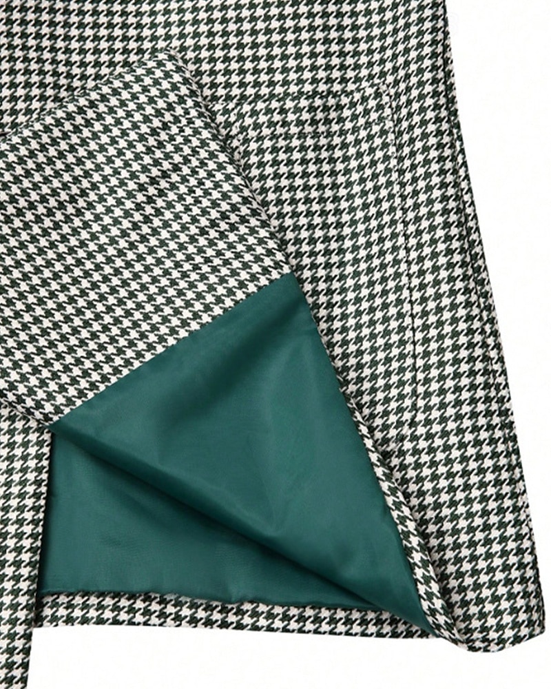 Herr Kavaj Företag Cocktailfest Bröllopsfest Mode Ledigt Vår Höst Polyester Hundtandsmönster Ficka Knappar Bekväm Dubbelknäppt Blazer Grön 2025 - $51.99 –P7