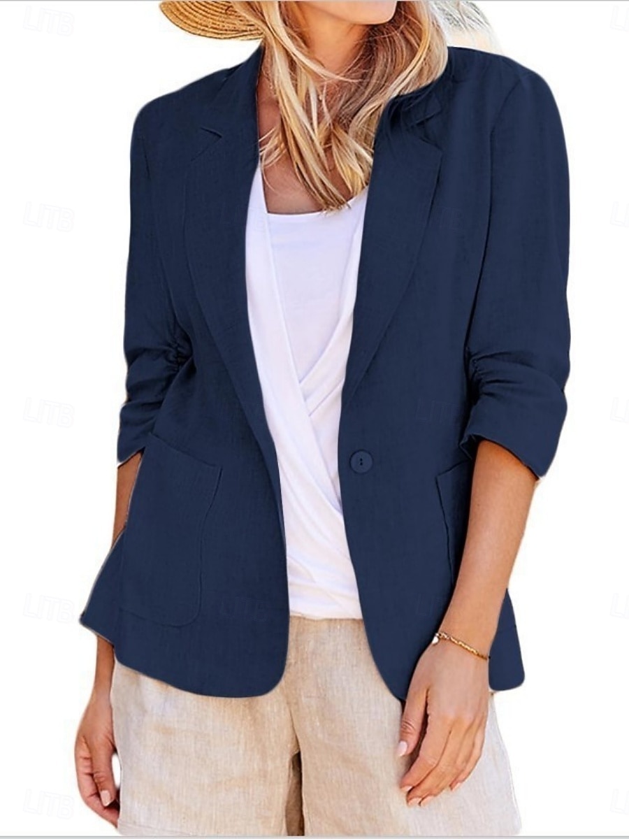 Damen Blazer Bequem Atmungsaktiv Tasche Knöpfe Mode Täglich Einfach Outdoor Lässig Täglich Einreihig Regulär Revers Normale Passform Langarm Oberbekleidung Schwarz Weiß Rosa Frühling Herbst 2025 - $22.99 –P5