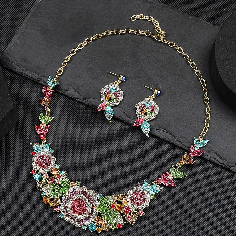 Sady šperků 2 Kubický zirkon Chrome 1 x náhrdelník Náušnice Dámské Elegantní Vinobraní Módní Retro styl Klasika Květinový motiv Sada šperků Pro Svatební Párty Svatební host 2025 - $23.99 –P10