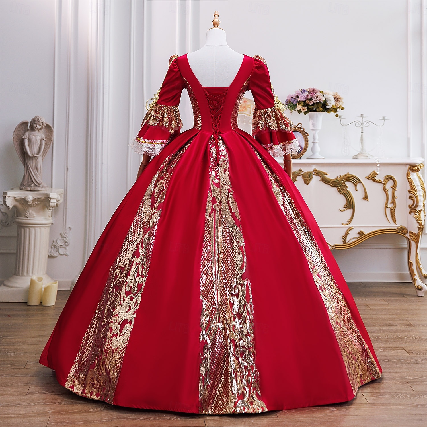 Vintage Rokokoo Renessanssi Maxi Mekot Normaali Juliet hiha Prinsessa Morsian Laskostettu Rimpsu Prinsessa Pyöreä kaula-aukko Naamiaispuku Naisten Halloween Karnevaali Naamiaiset Suoritus Juhla 2026 - $257.39 –P4