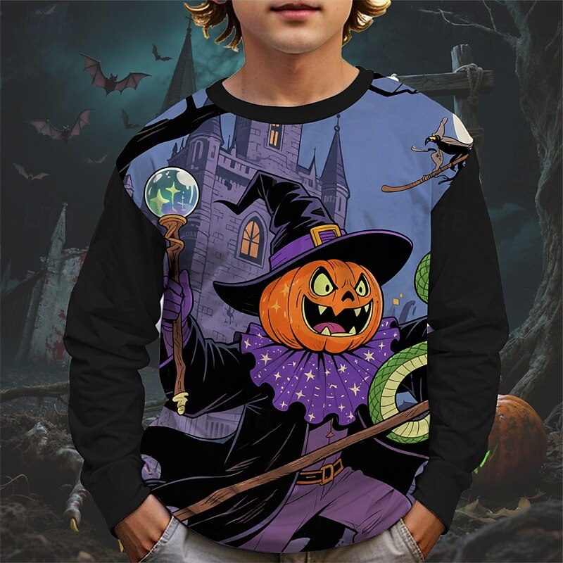Halloween Pojkar 3D Tecknat Pumpa Dinosaurie T-shirt Långärmad Vår Höst Mode Grundläggande Barn 4-12 år Rund hals Utomhus Ledigt Dagligen Normal 2025 - $13.99 –P2