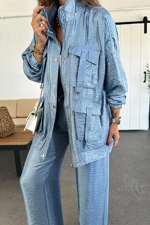Naisten Puvut Mukava Kurenauha Tasku Täysi vetoketju Urheilu Muoti Päivittäin Retro Tavallinen Koulu Loma Koti Toimisto Cardigan Normaali Stand-kaula-aukko Loose Fit Pitkähihainen Päällysvaatteet 2025 - $49.99 –P4