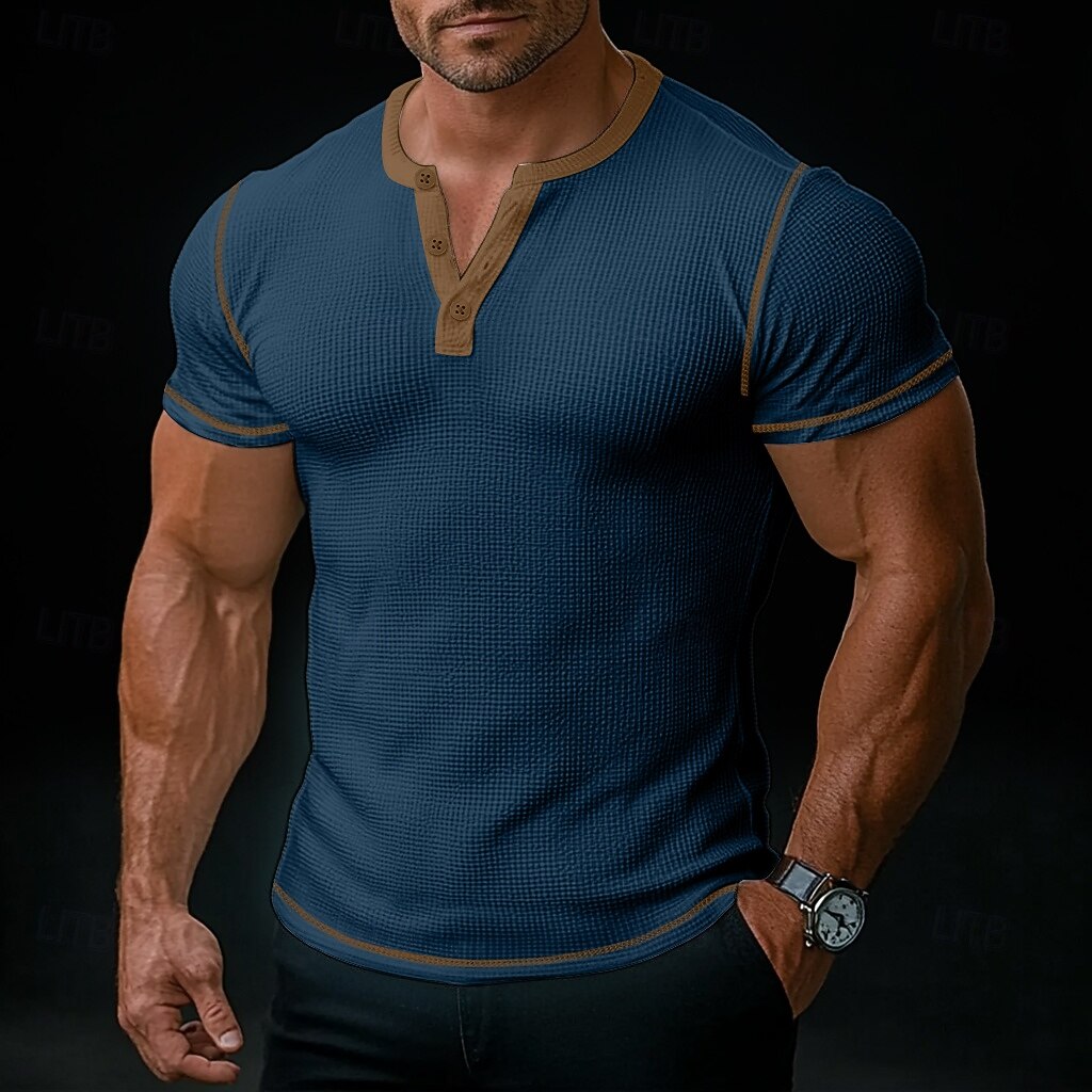 Homme T-shirt Henley gaufré T-shirt Manche Courte Henley Été Toutes saisons Couleur Unie Mode Designer Occasionnel Patchwork Boutons Extérieur Occasionnel Quotidien Blanche Bleu Jaune T-shirt haut de de 2026 ? $18.99 –P14