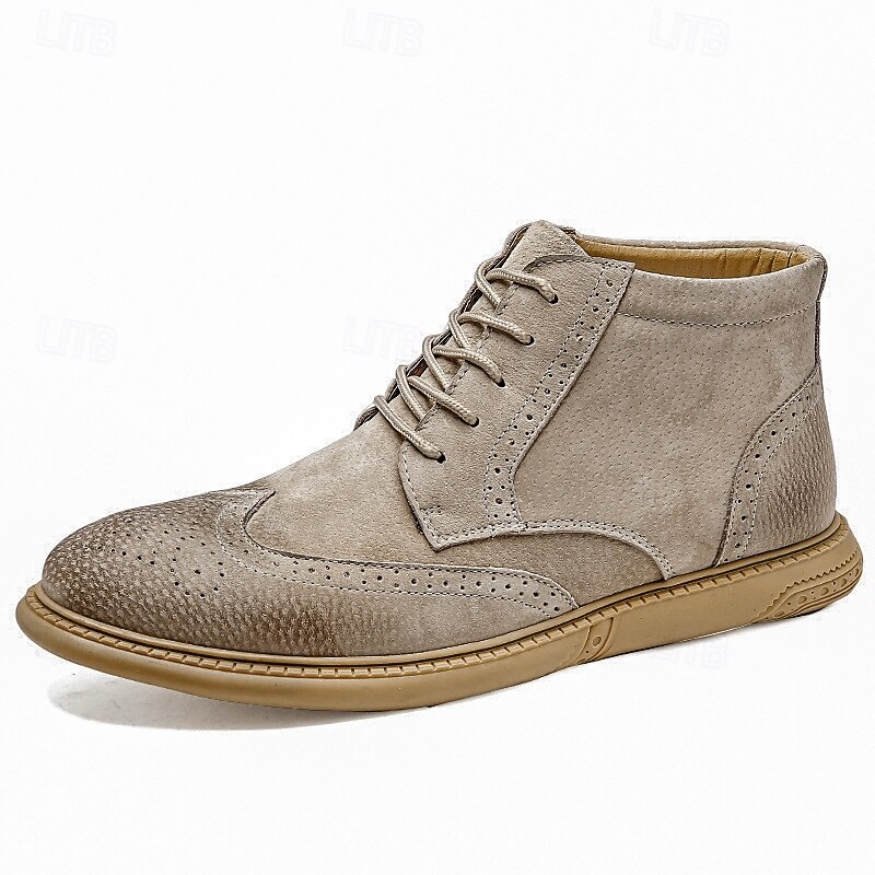 stivaletti brogue in pelle scamosciata grigia da uomo, scarpe eleganti retrò con lacci, casual, per abbigliamento business e casual elegante del 2026 a $59.99 –P1