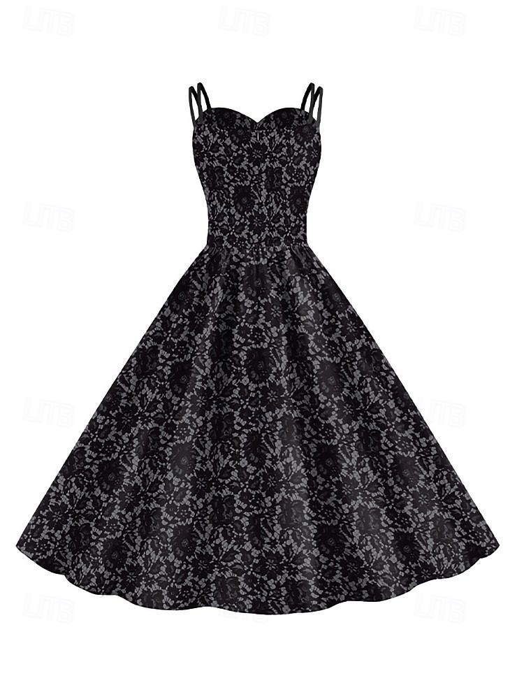 2025年 女性用スカルプリントミニドレス Aラインドレス カジュアル デイリー ホリデー レギュラーフィット スカル ノースリーブ スパゲッティストラップ ブラック ホワイト ワイン サビレッド 夏 春 秋  コレクション – $29.99 –P9