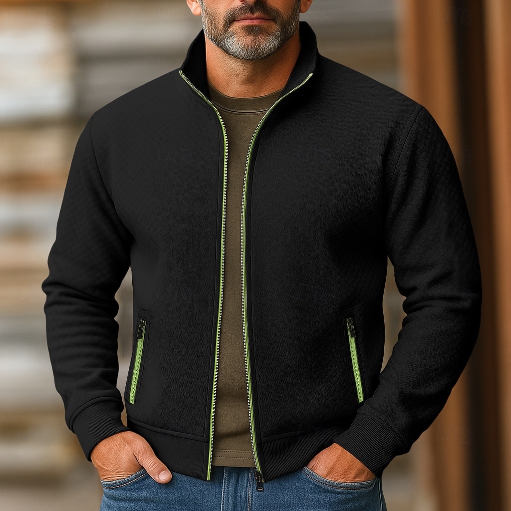 Voor heren Sweatshirt Sweatshirt met volledige ritssluiting Rode Wijn Zwart Marineblauw Khaki Grijs Opstaande boord Effen Met Textuur Sport & Outdoor Casual Dagelijks Streetwear Stoer Sportkleding 2026 - $24.99 –P3