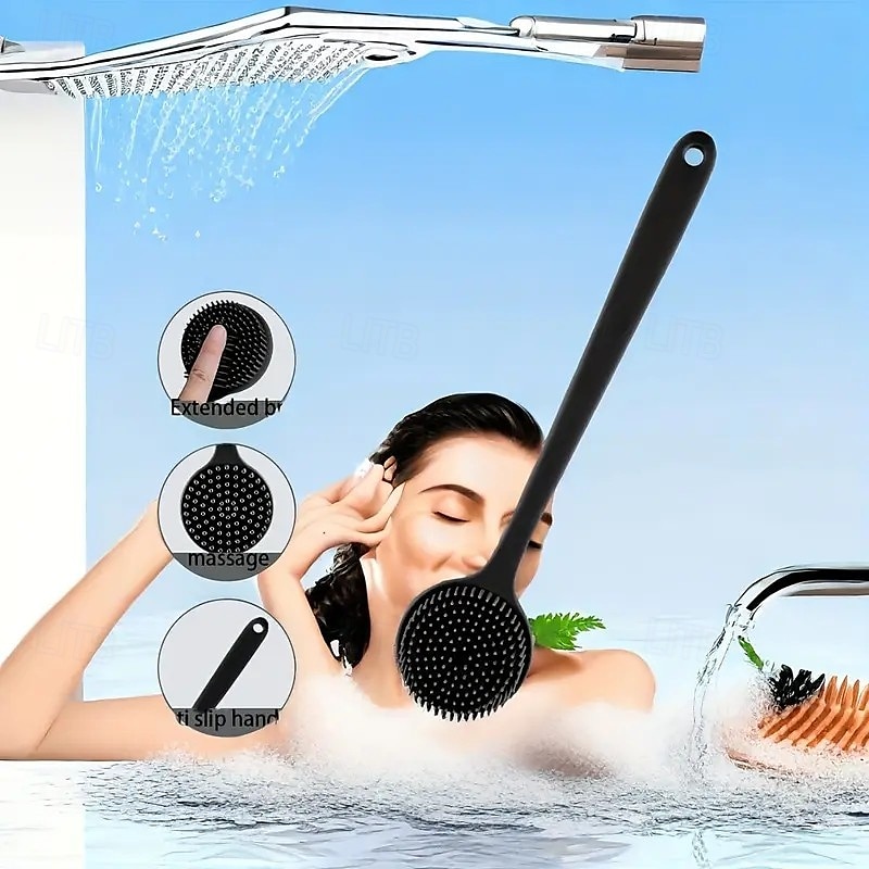 spazzola da bagno in silicone con manico lungo – spazzola esfoliante per la schiena con setole morbide, adatta a tutti i tipi di pelle, resistente &strumento per la doccia domestica igienico e facile del 2025 a $13.99 –P3