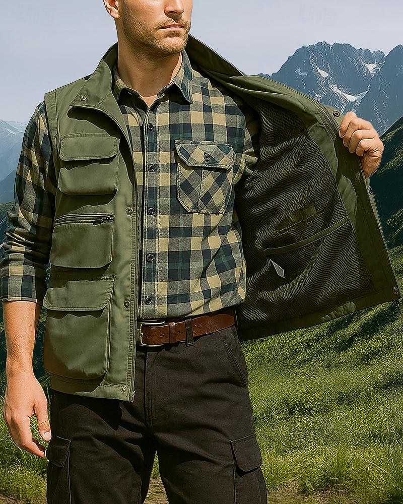 Per uomo Gilet da escursionismo Gilet in pile Senza Maniche Gilet Esterno Calore Termico Inverno Tasche Multiple Nylon Nero Verde militare Cachi Caccia Pesca Arrampicata del 2025 a $41.99 –P1