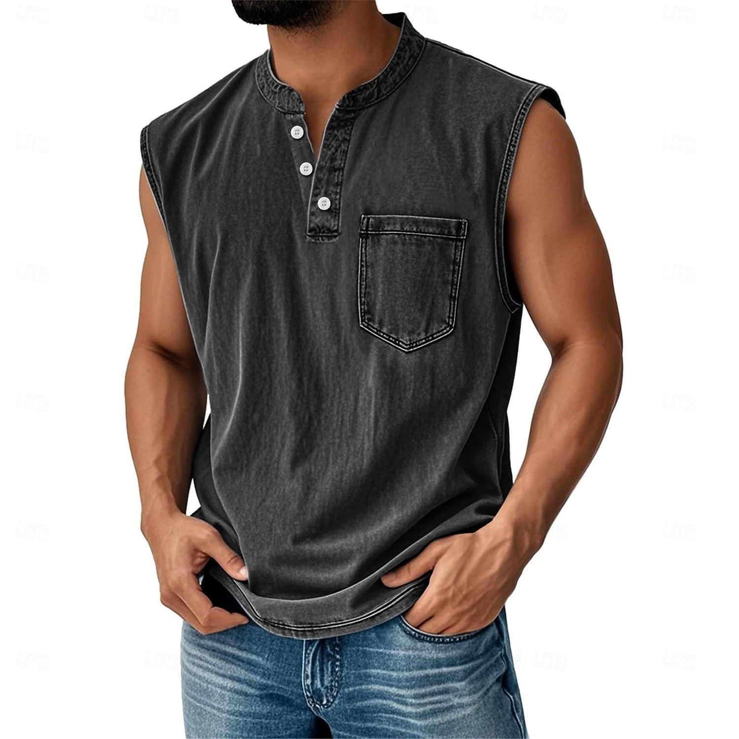 Herren Weste Unterhemd Ärmelloses Shirt Ärmellos Henley Sommer Herbst Einfach Mode Designer Klassisch Urlaub Straße Ausgehen Schwarz Rosa Blau Top T-Shirt für Herren 2025 - $23.99 –P3