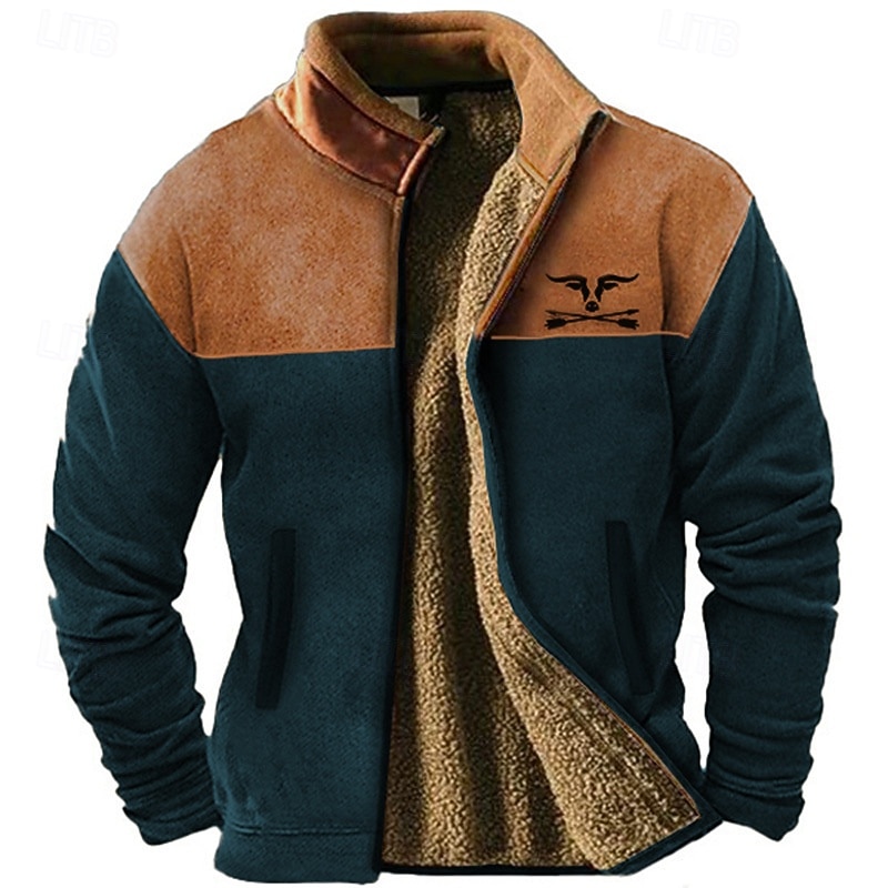 Per uomo Giacca Invernale Giacca in Pile Giacca Casual Vacanza Quotidiano Calore Termico Tasca Pile Inverno Blocco di colori Mucca Moda Streetwear Colletto Mao Regolare Marrone Blu scuro Caffè Giacca del 2026 a $53.99 –P3