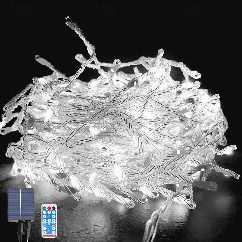 Luci a stringa da 10 m, 370 LED, 1 set di staffe di montaggio, 1 set di luci natalizie bianche calde, bianche fredde, blu, solari, per matrimoni, alimentate a energia solare del 2025 a $30.99 –P4
