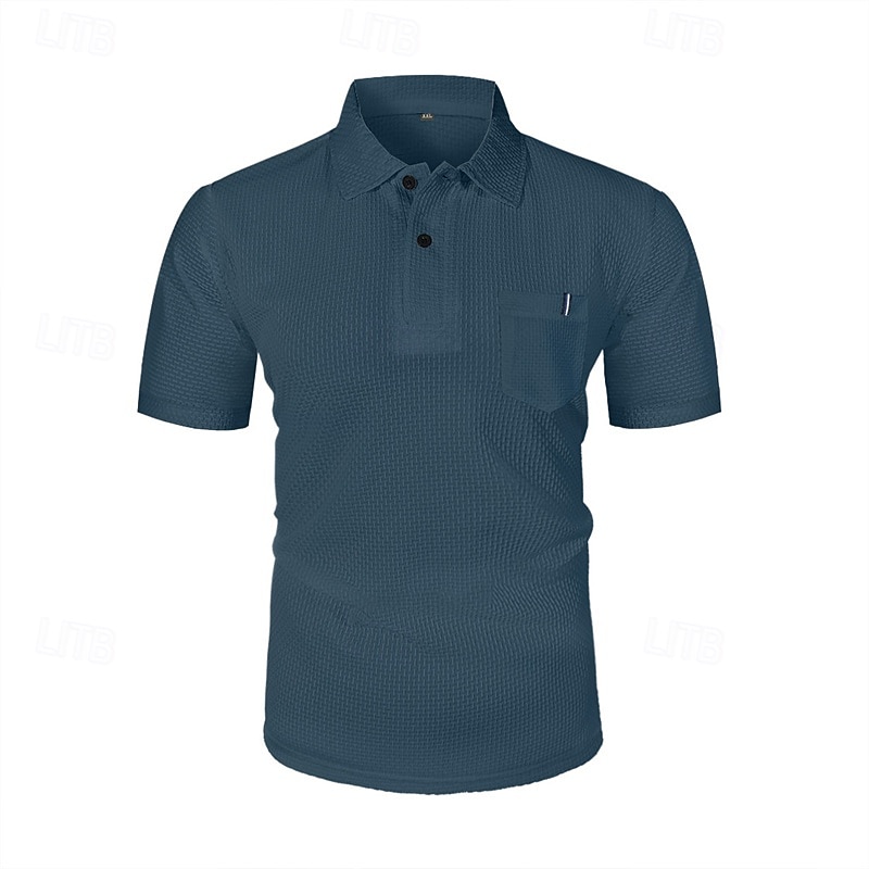 Multi-pakketten 3 stuks Voor heren Revers Korte Mouw Wit+Zwart+Blauw Ice Silk seersucker polo Polo's met knopen Golfshirt Jacquard Effen Vakantie Alledaagse kleding Polyester Zomer 2026 - $48.99 –P17