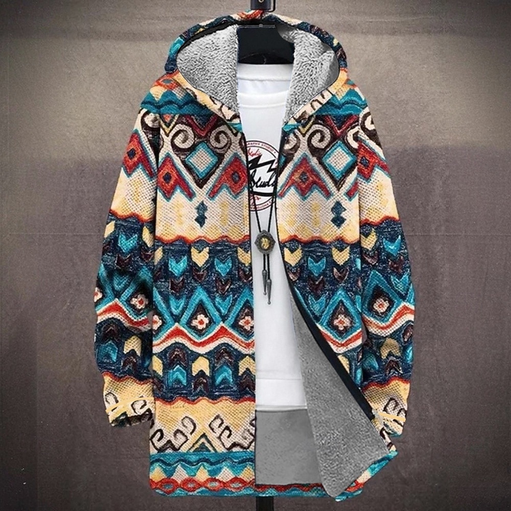 Ανδρικά Γραφική Χειμερινό παλτό Μπουφάν fleece Παλτό Διατηρείτε Ζεστό Άνετο Καθημερινό Καθημερινά Ρούχα Φερμουάρ Τσέπη 3D εκτύπωση Φθινόπωρο Χειμώνας Με Κουκούλα Μακρυμάνικο Θαλασσί Πορτοκαλί Καφέ 2026 - $56.99 –P4