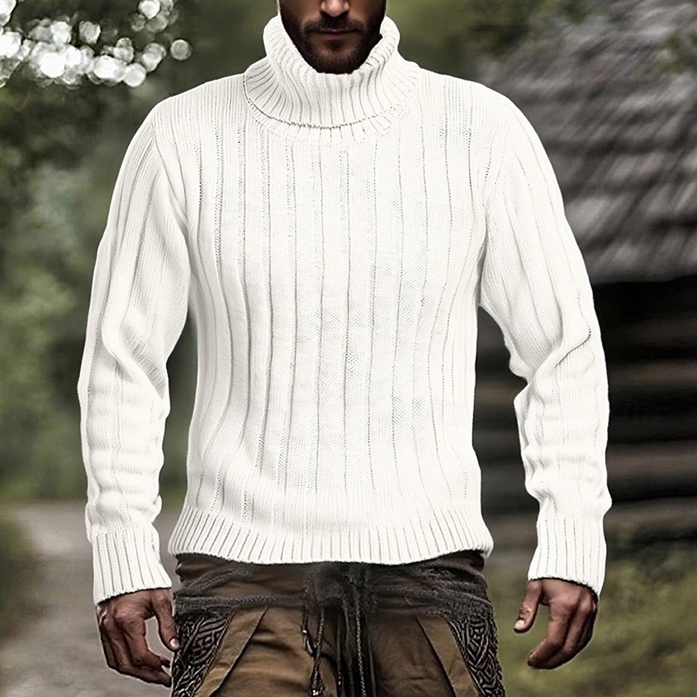 Herren Pullover Strickpullover Gerippt Stricken Normale Oberteile Gestrickt Einfach Rollkragen Mode Basic Urlaub Alltagskleidung Bekleidung Herbst Winter Schwarz Weiß M L XL 2025 - $29.99 –P1
